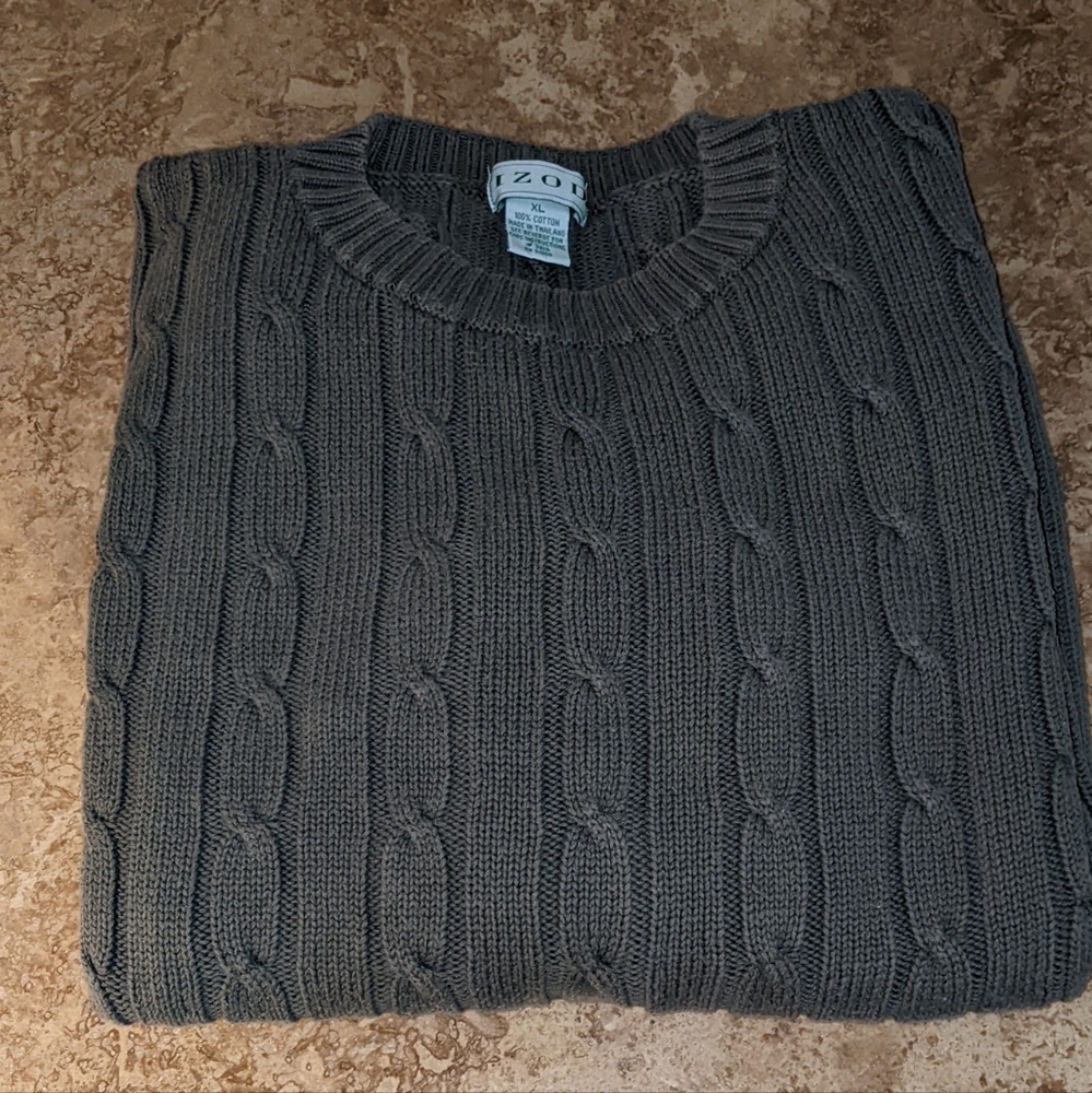 Cable Knit Sweater. IZOD. XL. Forest Green.